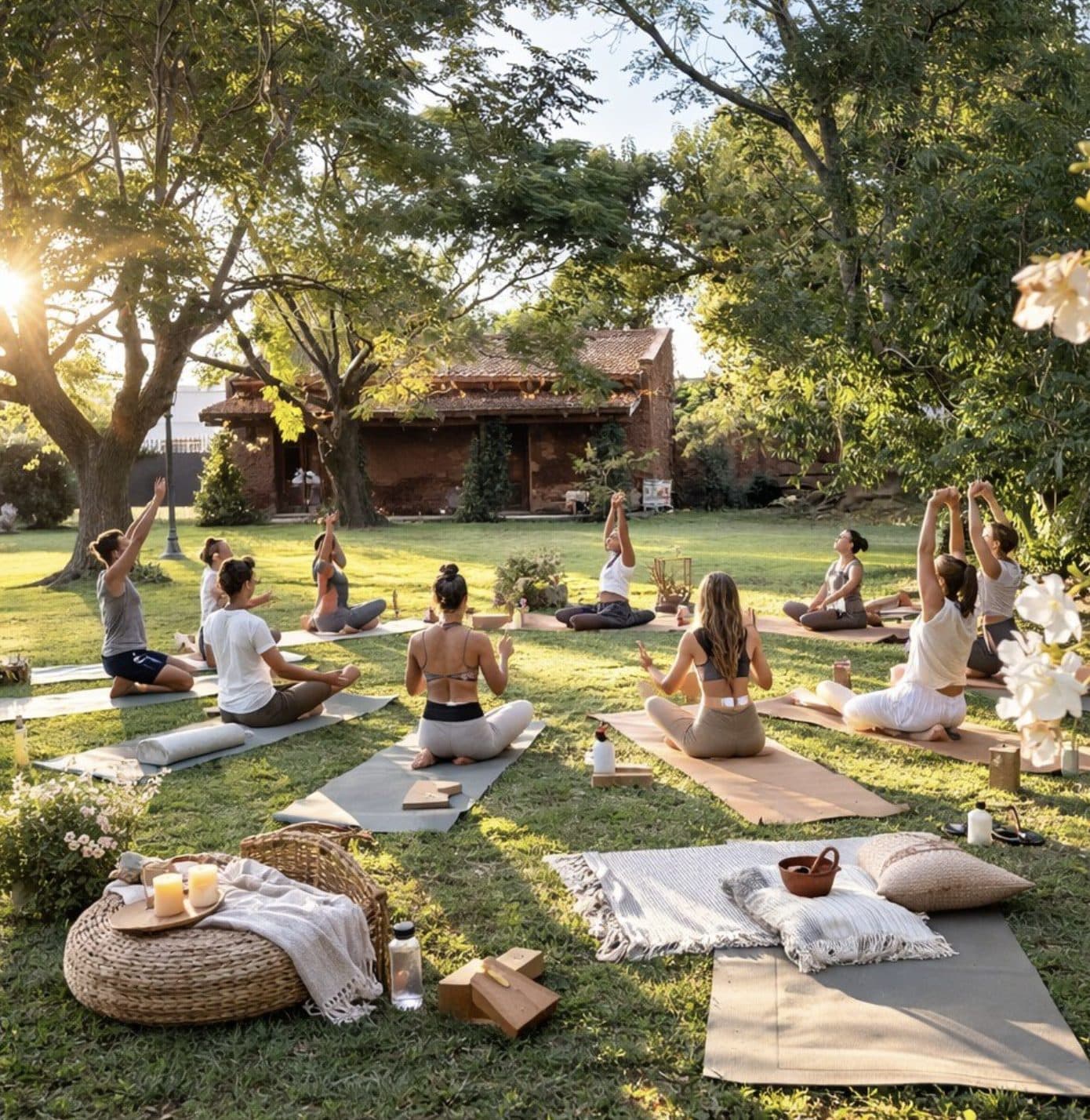 Clase de yoga en el jardín de La Casitta de Lourdes, Lobos